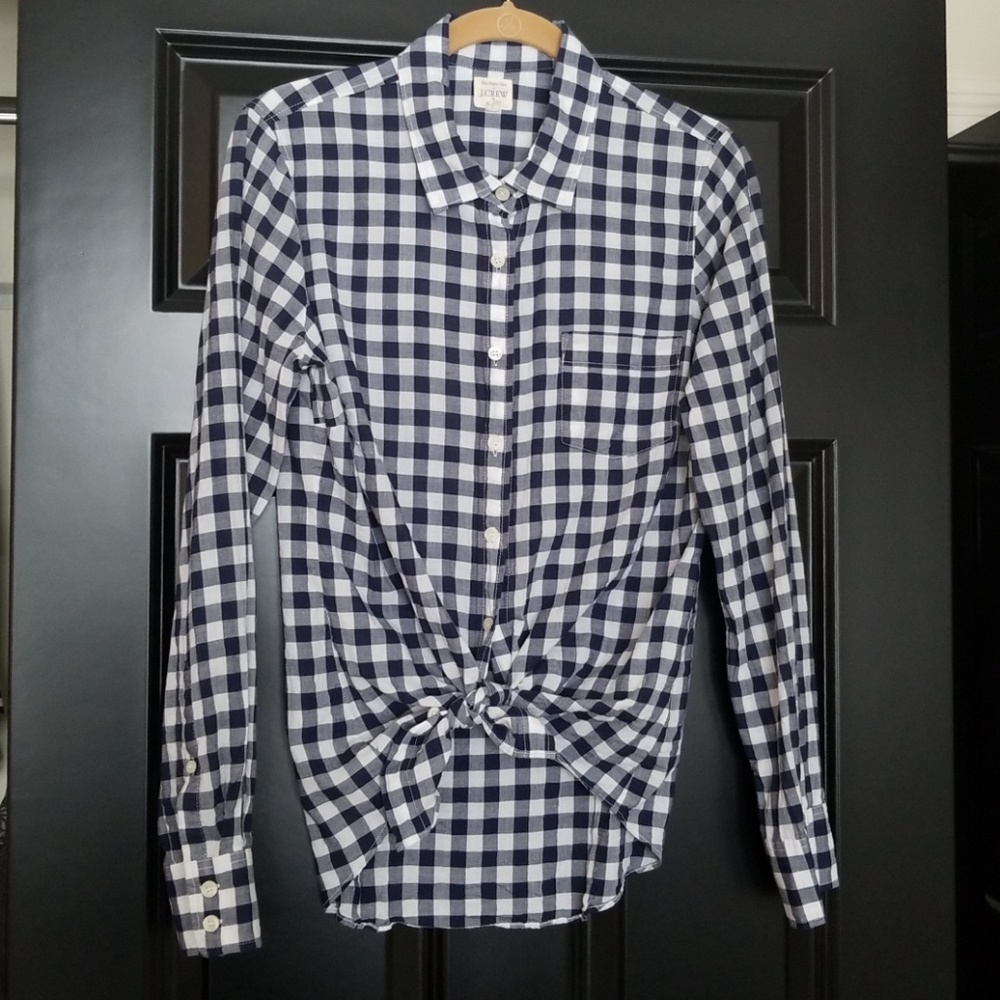 Like new J. Crew navy and white checked shirt
